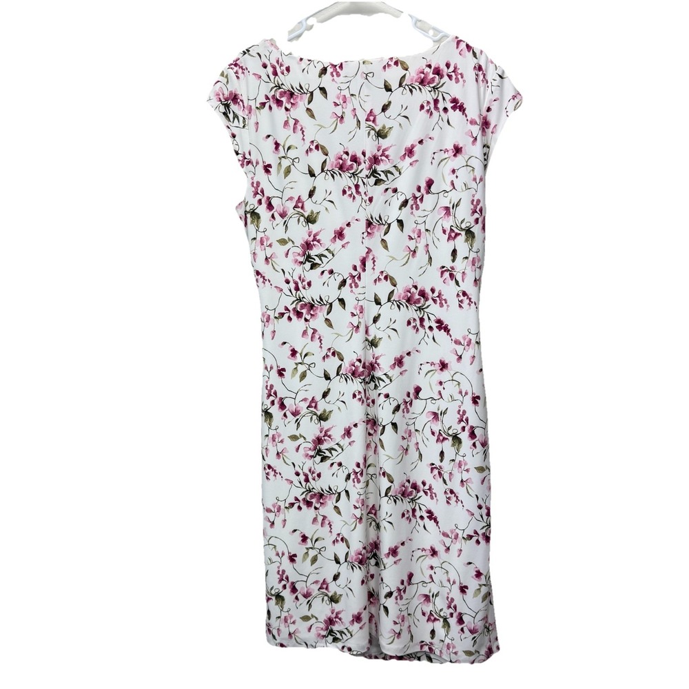 Ralph Lauren Ivory Pink Floral Jersey Surplice Stretch Sheath Dress Size 16 - Picture 6 of 10